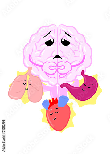 brain lug gut and heart united cute brain icon character design