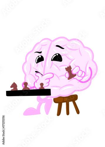 brain playing chess cute brain icon character design