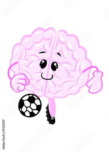 brain playing soccer cute brain icon character design