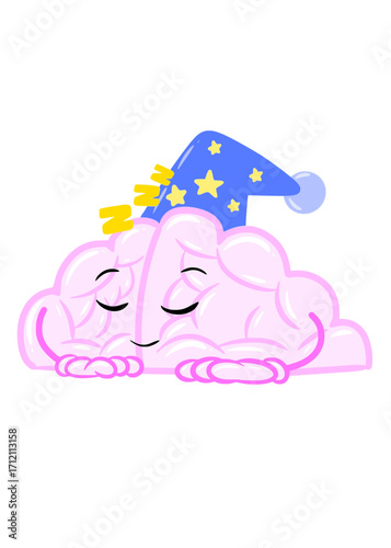 brain resting cute brain icon character design