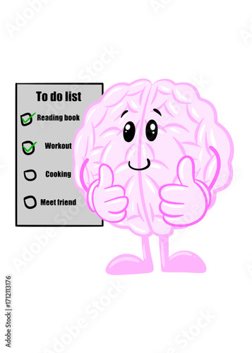 brain to do list  cute brain icon character design