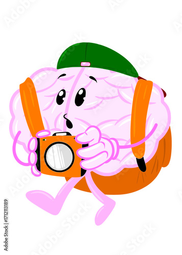 brain traveling cute brain icon character design