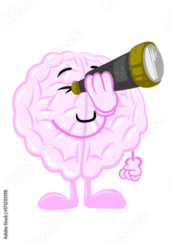 brain using binocular cute brain icon character design