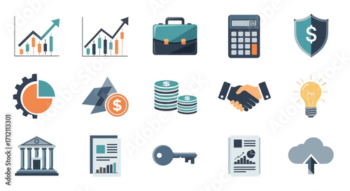 Collection of business icons flat style illustrations