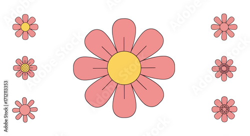 Collection of simple pink flowers with yellow centers