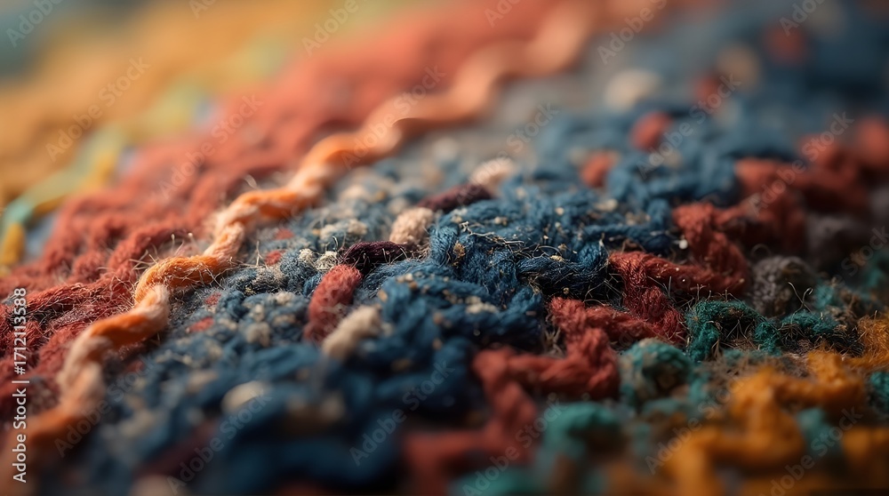 Fototapeta premium Extreme Macro Shot of a Rustic, Multi-Colored Knitted Wool Textile