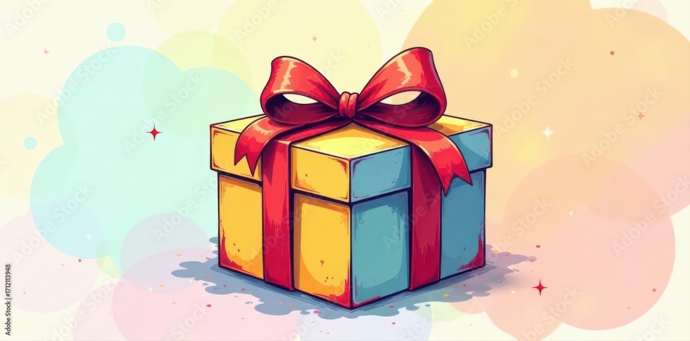 Obraz premium Single continuous line drawing of a simple gift box, minimal style , clean, illustration, modern