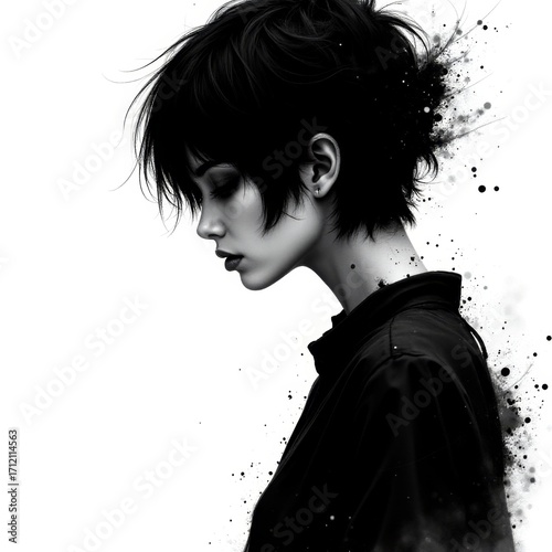 A striking black and white silhouette capturing the essence of contemplation and beauty