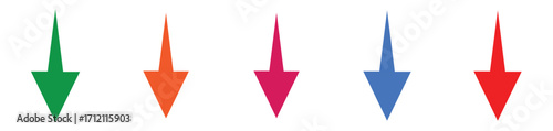 Set of Four Vibrant Curved Down Arrows – Colorful Directional Icons on White Background