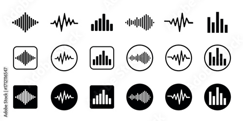 Collection of sound wave and volume icons. set of sound icons