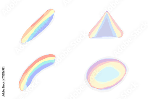 Set of rainbow reflection light prism effects on a light background. Hologram glass dispersion, crystal flare, and light leak shadow overlay for photo effect. Vector illustration.