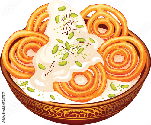Illustration of Jalebi with Rabri in Bowl