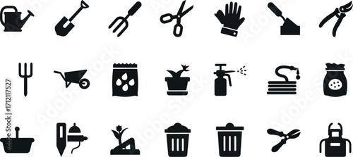 Vector art of gardening tools and supplies icons