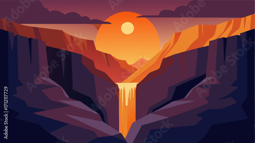 As the sun sets the bottom of the canyon falls into shadow while the top is still illuminated creating a mesmerizing contrast.