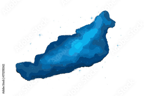Blue starry background. Magic glitter with twinkling stars. Luminous particles in fog. Cosmic vapor with stardust. Vector space illustration. Galaxy nebula concept design.