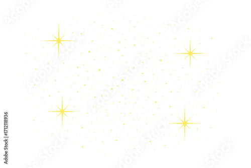Golden stars vector background with stardust and warm shining sparkles. Abstract universal starry night sky illustration. Magic, festive glitter, twinkle confetti effect design.