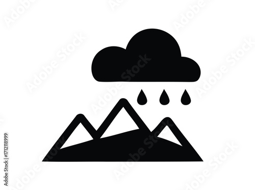 Cloudy mountain range experiencing rainfall icon. vector illustration of a pyramid