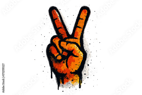Graffiti V sign hand gesture for peace or victory. Urban street art style illustration. Spray painted symbol with drips and texture. Protest, freedom, and success concept vector.