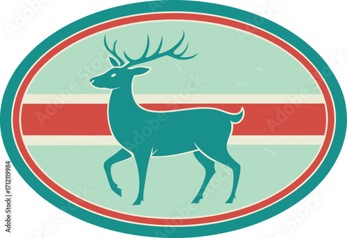 Retro style deer silhouette emblem with stripes