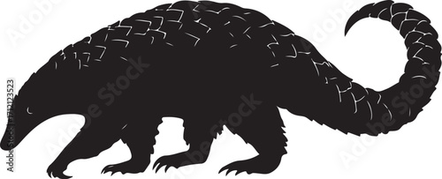 Unique pangolin silhouette walking, wild animal art