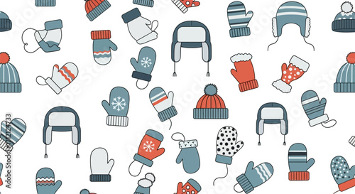 Winter Accessories Pattern with Hats and Mittens