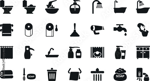Vector art of assortment of bathroom and hygiene icons