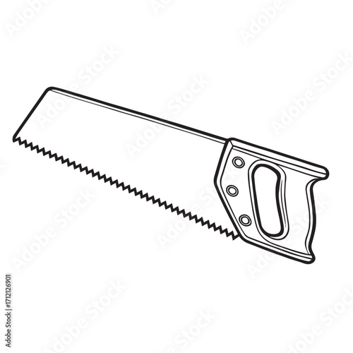 Vector depiction of a wood saw, designed in monochrome tones, emphasized with bold black outlines, representing clean lines, simplicity, and functional elegance.