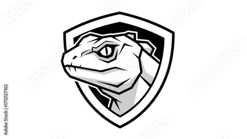 Fierce Raptor Dinosaur Head in Shield Emblem, a Vector Mascot Logo Illustration for Esports