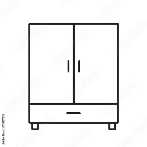 Vector artwork showing a basic wardrobe, rendered in monochrome black and white shades, with strong black outlines creating bold contrast and visual balance.