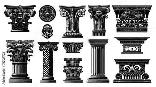Ancient Architectural Elements Stencil Collection for Design Inspiration
