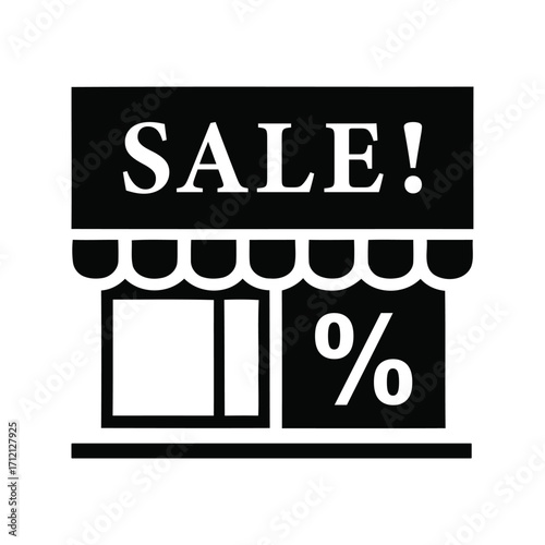 Storefront with sale and percentage sign icon. sale sign on a shop window