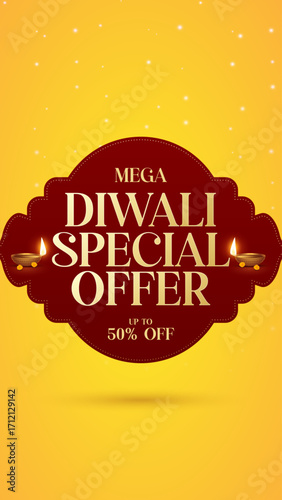 Diwali Sale Label Design Template Vector Layered illustration. Diwali Dhamaka Sale Special Offer Discount Poster Design. Diwali Holiday Sale label Design vector.