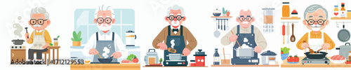 vector grandfather is cooking