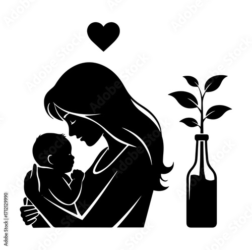 Icon of a mother cradling a baby in her arms