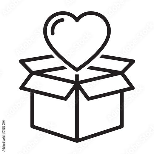 Icon of a heart emerging from an open cardboard box