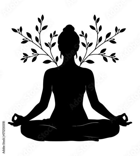 Flat illustration of a silhouette of a person in a lotus