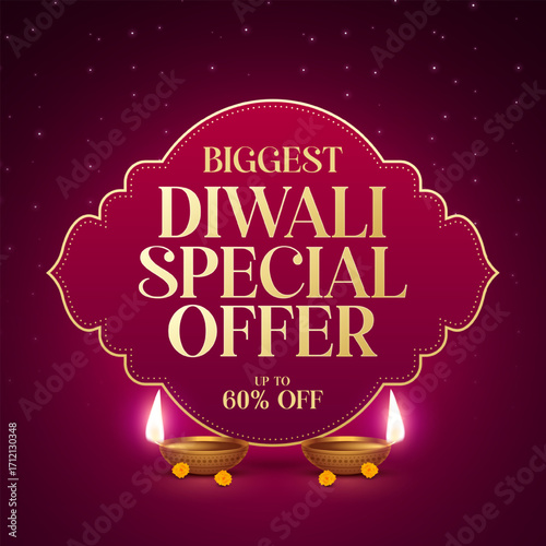 Diwali Sale Label Design Template Vector Layered illustration. Diwali Dhamaka Sale Special Offer Discount Poster Design. Diwali Holiday Sale label Design vector.