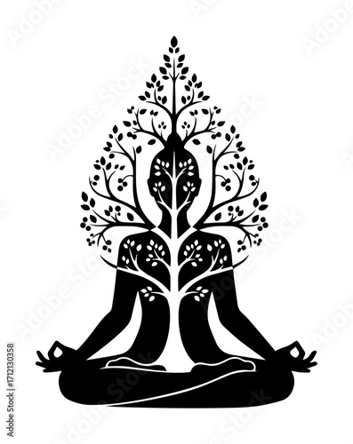 Silhouette of a meditative figure seated in the lotus positi