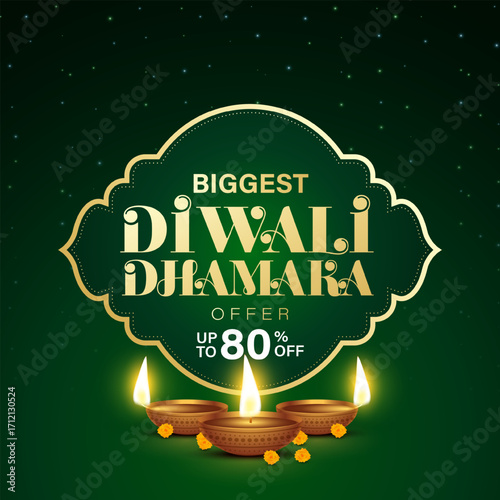 Diwali Sale Label Design Template Vector Layered illustration. Diwali Dhamaka Sale Special Offer Discount Poster Design. Diwali Holiday Sale label Design vector.