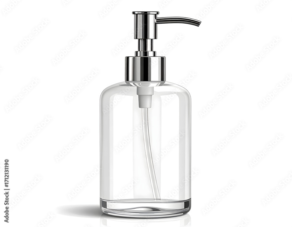 Fototapeta premium A transparent glass soap dispenser with a metallic pump