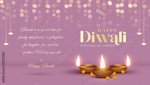 Diwali - festival of lights colorful poster template design with decorative diya lamp. vector illustration.  Indian festival of lights Happy Diwali, holiday Background, Diwali celebration.