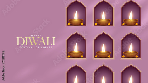 Diwali - festival of lights colorful poster template design with decorative diya lamp. vector illustration.  Indian festival of lights Happy Diwali, holiday Background, Diwali celebration.