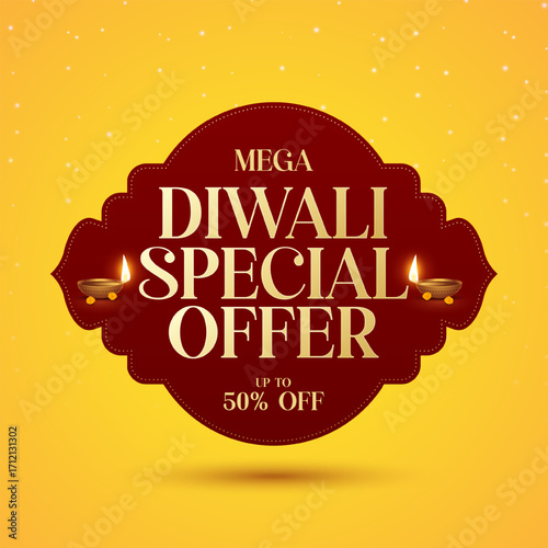 Diwali Sale Label Design Template Vector Layered illustration. Diwali Dhamaka Sale Special Offer Discount Poster Design. Diwali Holiday Sale label Design vector.