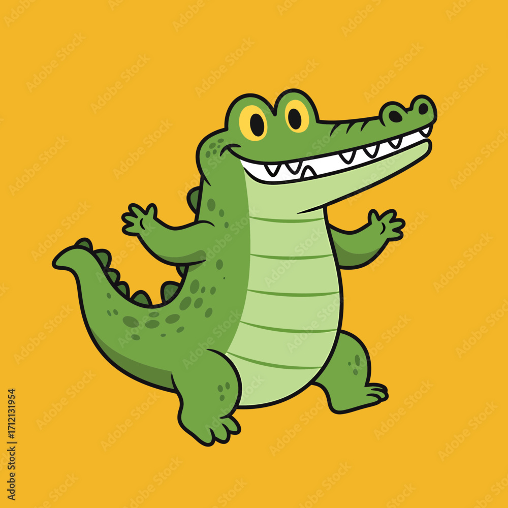 Fototapeta premium Vector crocodile cartoon smiling, 2D flat illustration