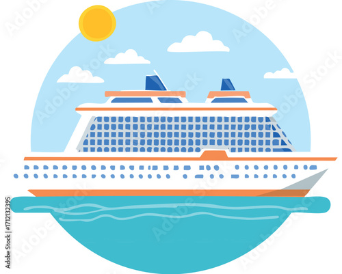 ship, boat, sea, cruise, travel, ocean, vector, illustration, water, vessel, transport, nautical, sky, yacht, liner, vacation, icon, cartoon, transportation, sailing, marine, wave, passenger, fishing,