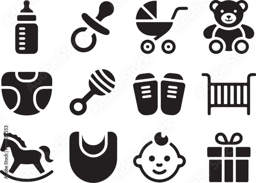 Adorable baby icons celebrate newborn joy and care