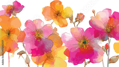Vibrant Watercolor Florals with Bold Abstract Design