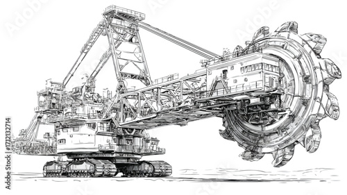 Bucket Wheel Excavator Outline Vector Illustration for Construction Industry