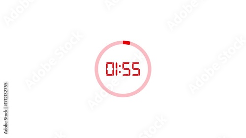 Rounded circle animation of two minutes countdown on transparent background with alpha channel, 2 minutes timer countdown animation, 2 minutes countdown