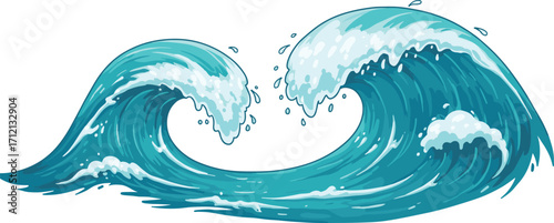 Blue ocean wave illustration, sea water splash design, surfing background, marine energy, tropical ocean storm, nature power, beach wave graphic